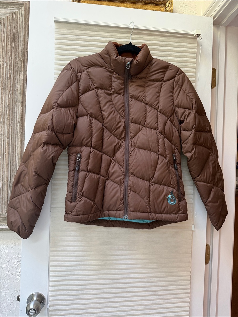 Women’s brown goose down filled puffer jacket. Size 4. Isis brand